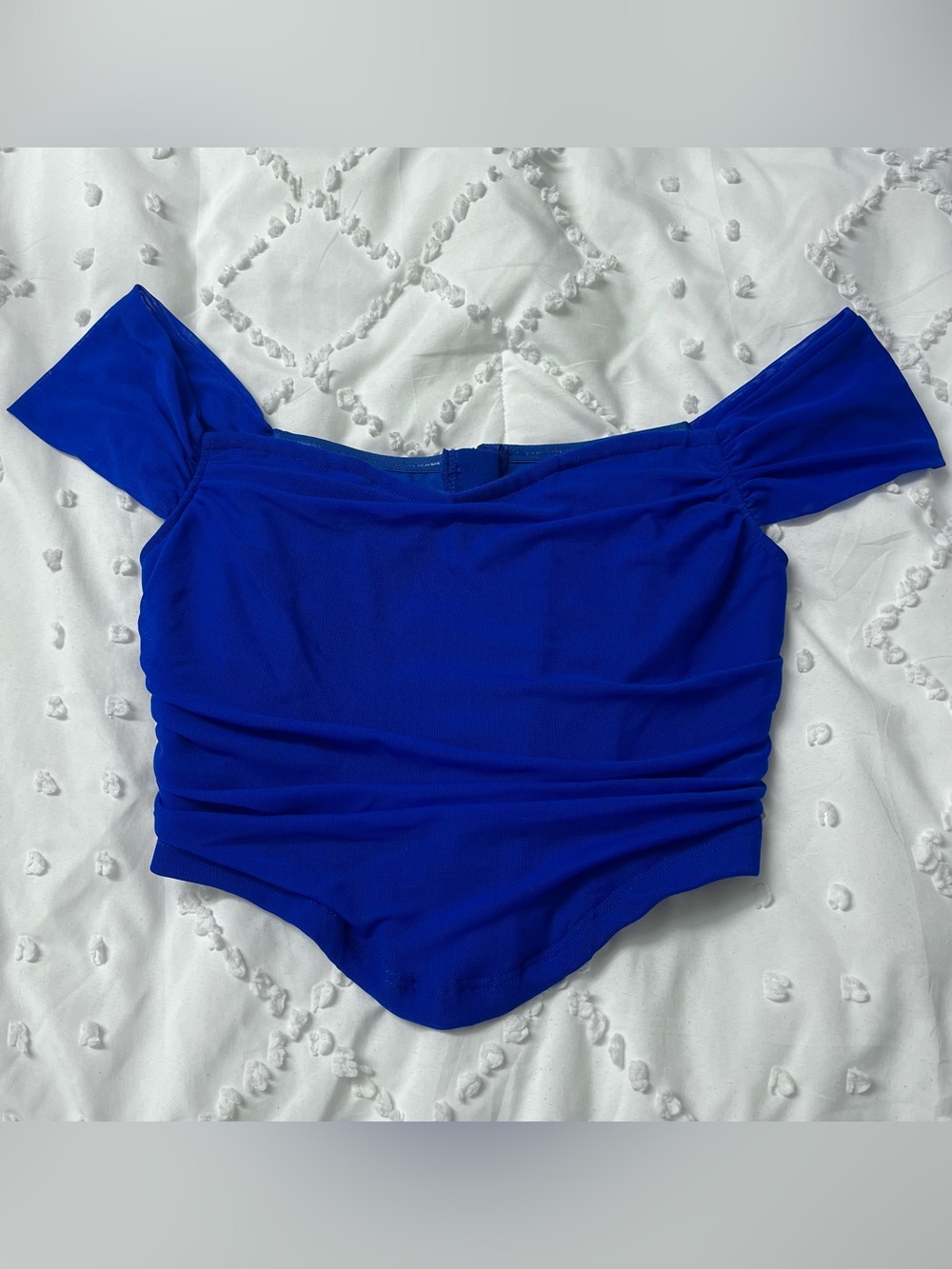 SHEIN Royal Blue Off-Shoulder Ruched Crop Top